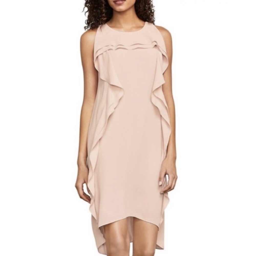 Bcbgmaxazria Blush Asymmetric Hem Ruffle Dress (M).